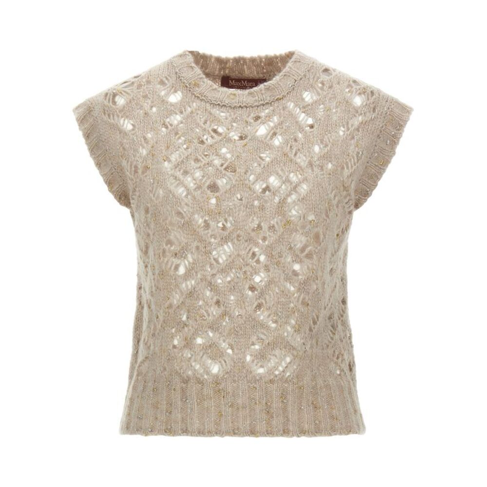Max Mara Beige Alpaca Leather Sleeveless Women's Jacket
